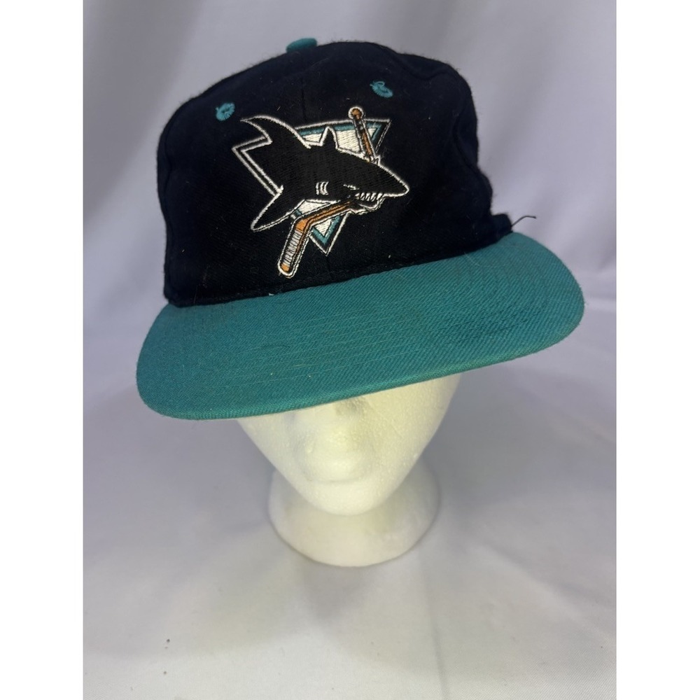 Vintage San Jose Sharks Competitor Hat‎ Black Plain Logo Snapback Cap